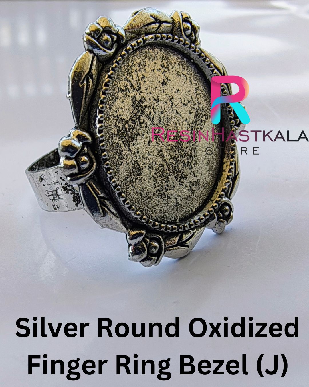 Silver Round Oxidized Finger Ring Bezel (J)