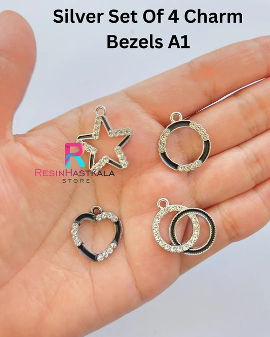 Silver Set Of 4 Charm Bezels A1