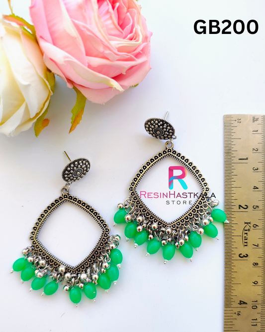 Silver Square Earring Bezel / Jumkha With Beads (GB200)