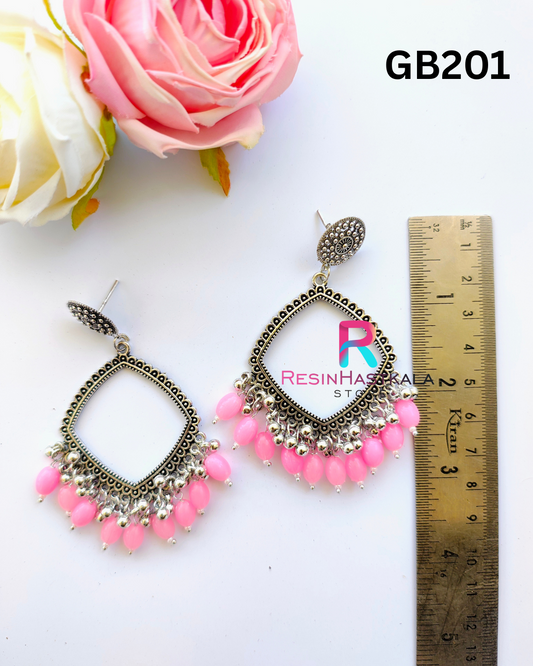 Silver Square Earring Bezel / Jumkha With Beads (GB201)