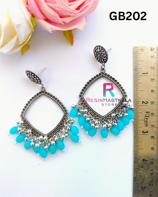 Silver Square Earring Bezel / Jumkha With Beads (GB202)