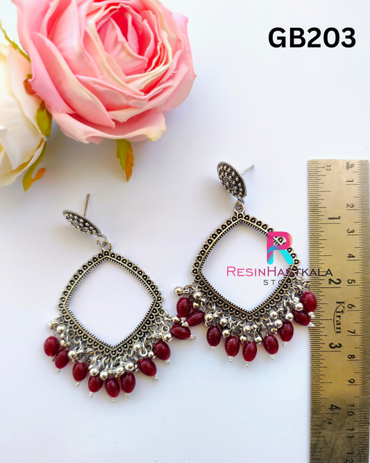 Silver Square Earring Bezel / Jumkha With Beads (GB203)