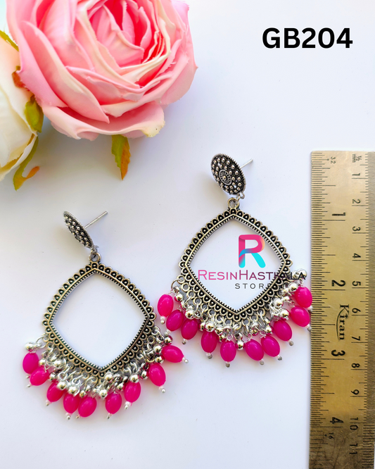 Silver Square Earring Bezel / Jumkha With Beads (GB204)