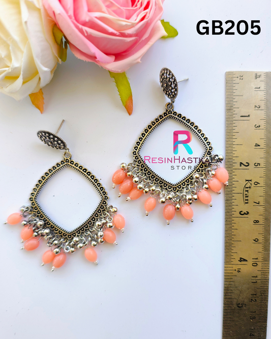 Silver Square Earring Bezel / Jumkha With Beads (GB205)