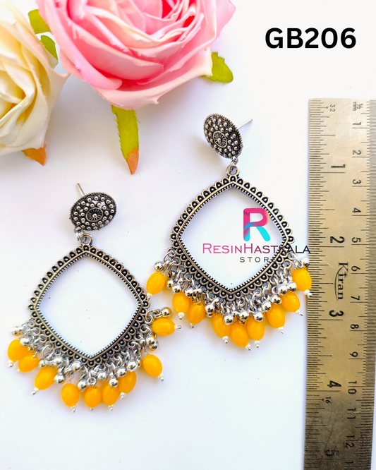 Silver Square Earring Bezel / Jumkha With Beads (GB206)