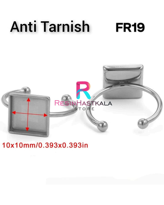 Silver Square Finger Ring Bezel (10*10 MM) (Anti Tarnish)