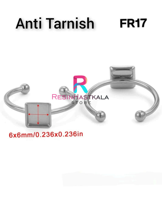 Silver Square Finger Ring Bezel (6*6 MM) (Anti Tarnish)