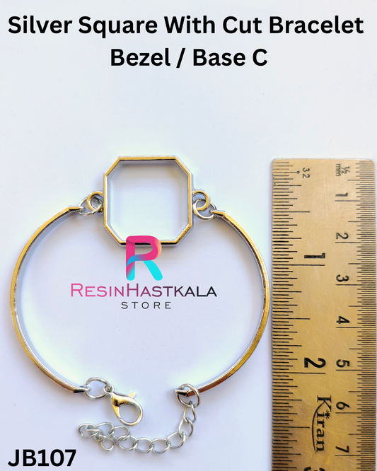 Silver Square With Cut Bracelet  Bezel / Base C (imported quality)
