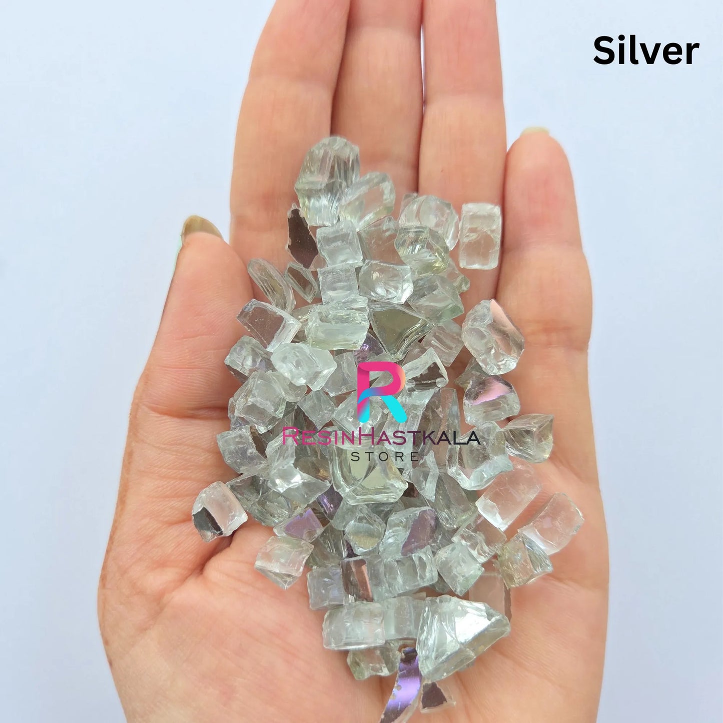 Silver Reflective Fire Pit Glass Stones