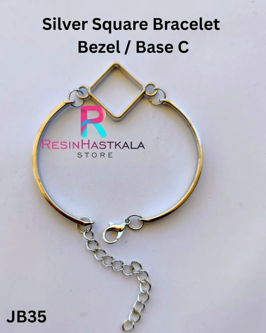 Silver Square Bracelet Bezel / Base C (imported quality)