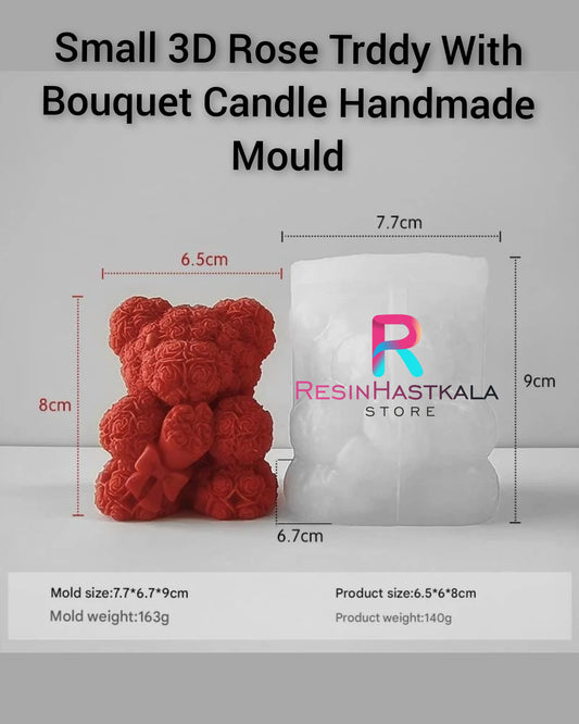 Small 3D Rose Trddy With Bouquet Candle Handmade Mould