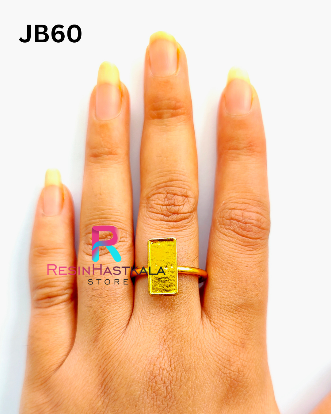 Small Golden Rectangle Finger Ring Bezel (Indian Quality) (JB60)