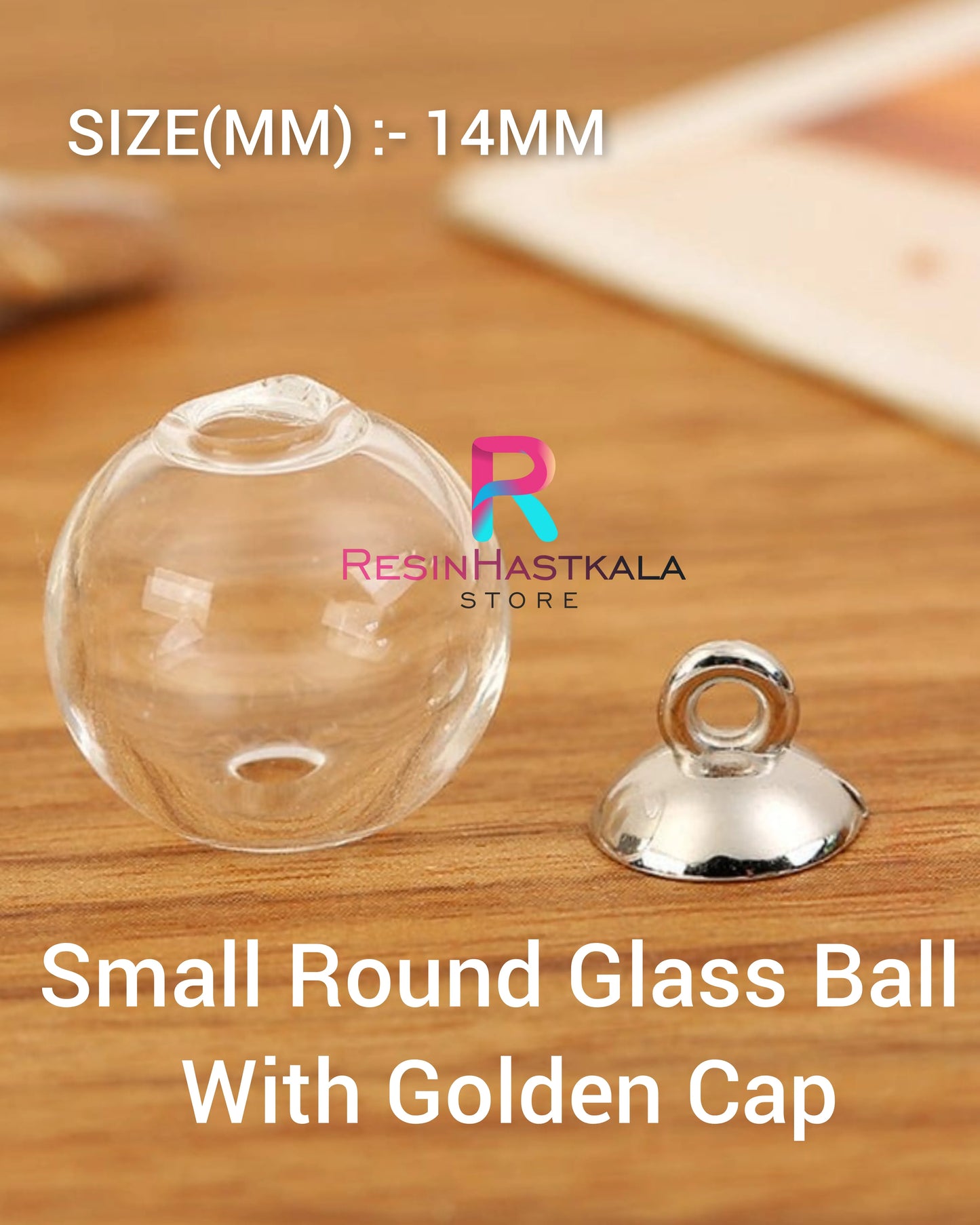 Small Round Glass Ball With Golden Cap - Ideal for Jewelry & Keychains