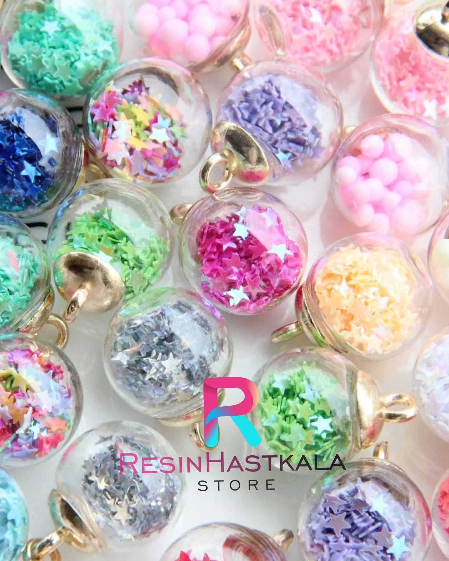 Small Round Glass Ball With Golden Cap - Ideal for Jewelry & Keychains