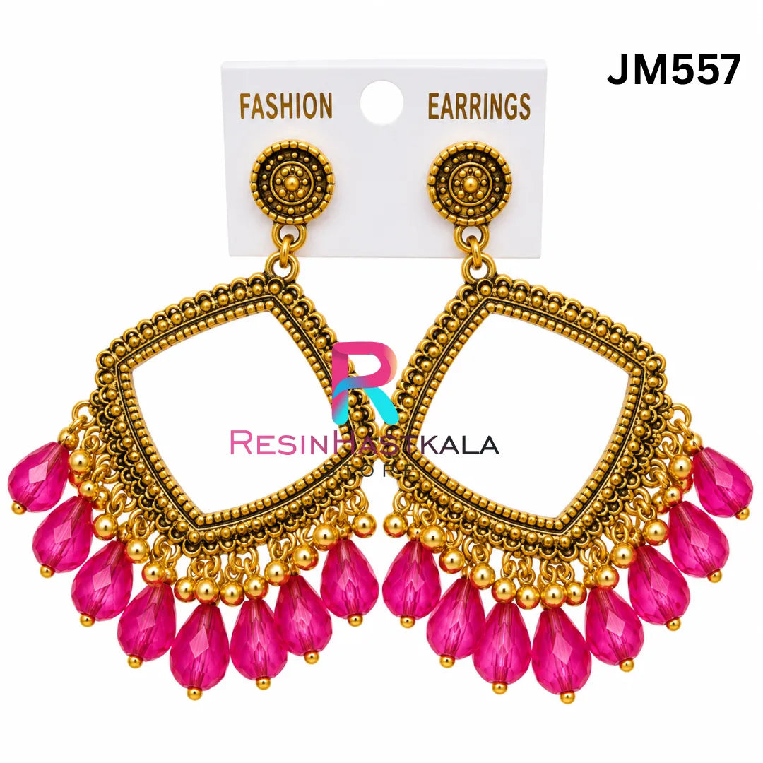 Square Gold Bezel / Jhumka Bezel with Beads (JM557)