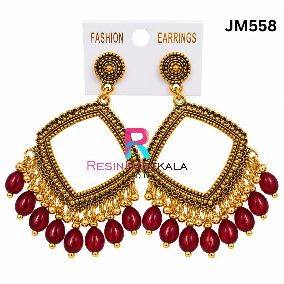 Square Gold Bezel / Jhumka Bezel with Beads (JM558)