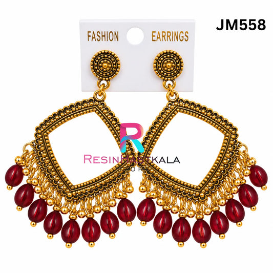 Square Gold Bezel / Jhumka Bezel with Beads (JM558)