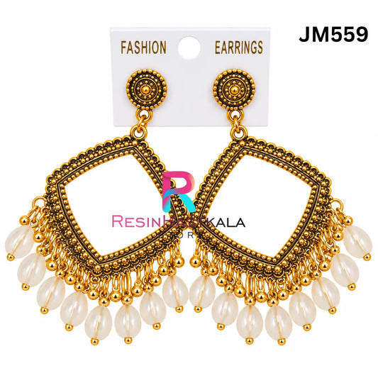 Square Gold Bezel / Jhumka Bezel with Beads (JM559)