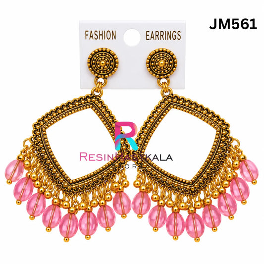 Square Gold Bezel / Jhumka Bezel with Beads (JM561)