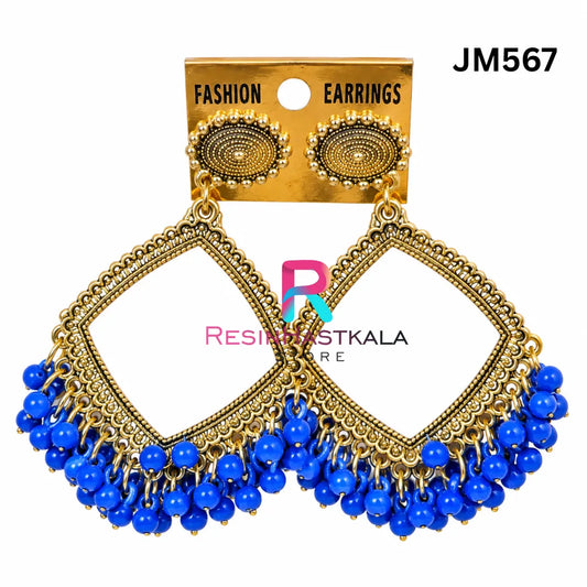 Square Gold Bezel / Jhumka Bezel with Small Beads (JM567)