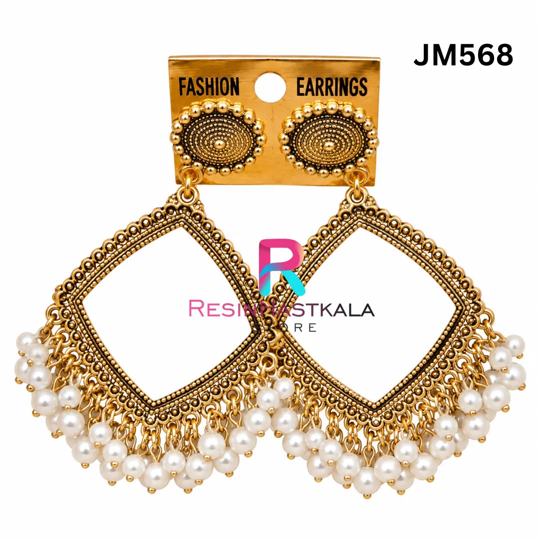 Square Gold Bezel / Jhumka Bezel with Small Beads (JM568)