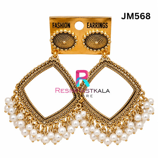 Square Gold Bezel / Jhumka Bezel with Small Beads (JM568)