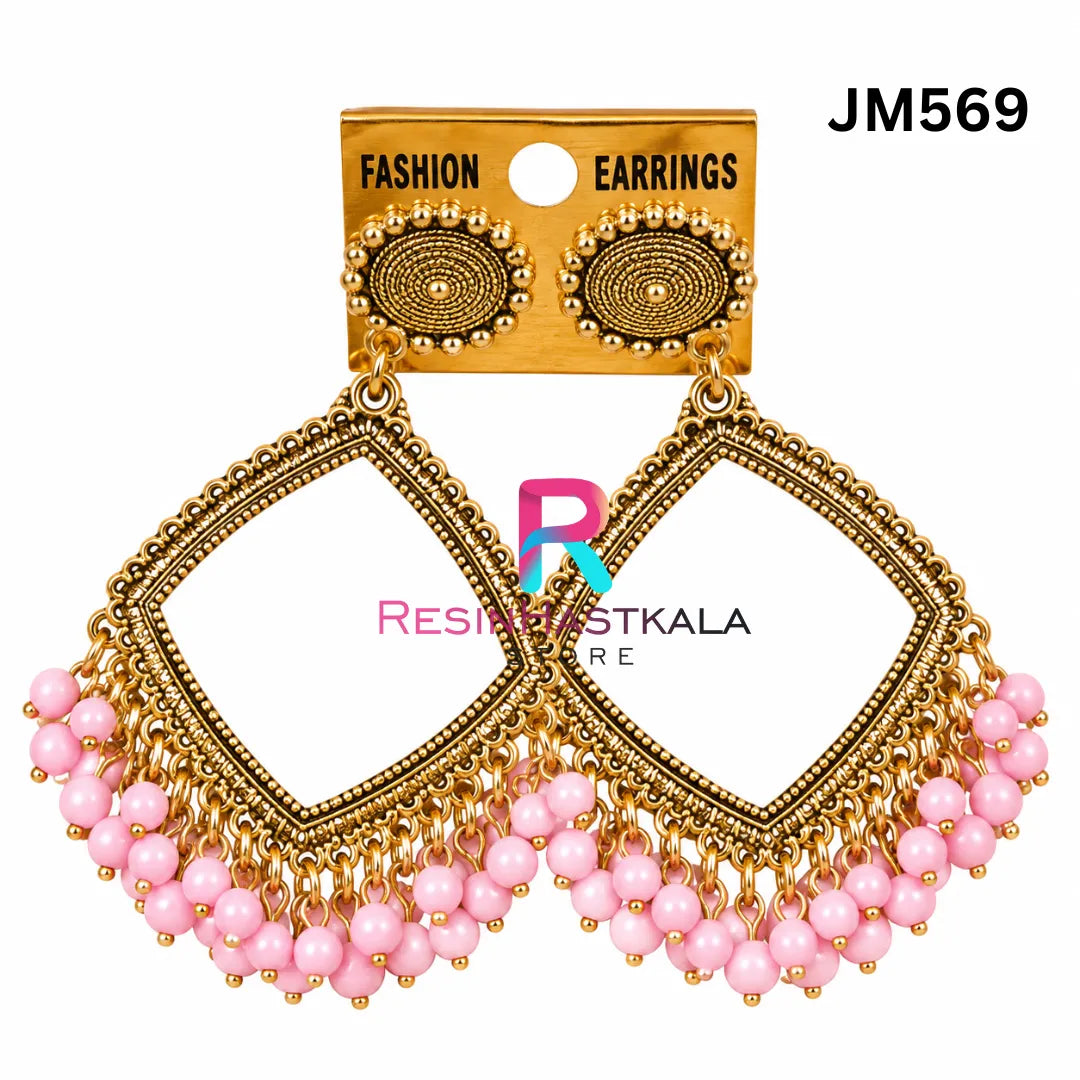 Square Gold Bezel / Jhumka Bezel with Small Beads (JM569)