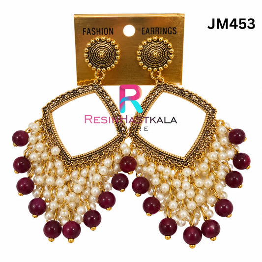 Square Gold Chandbali Earring Bezel / Jhumka Bezel with Beads (JM453)