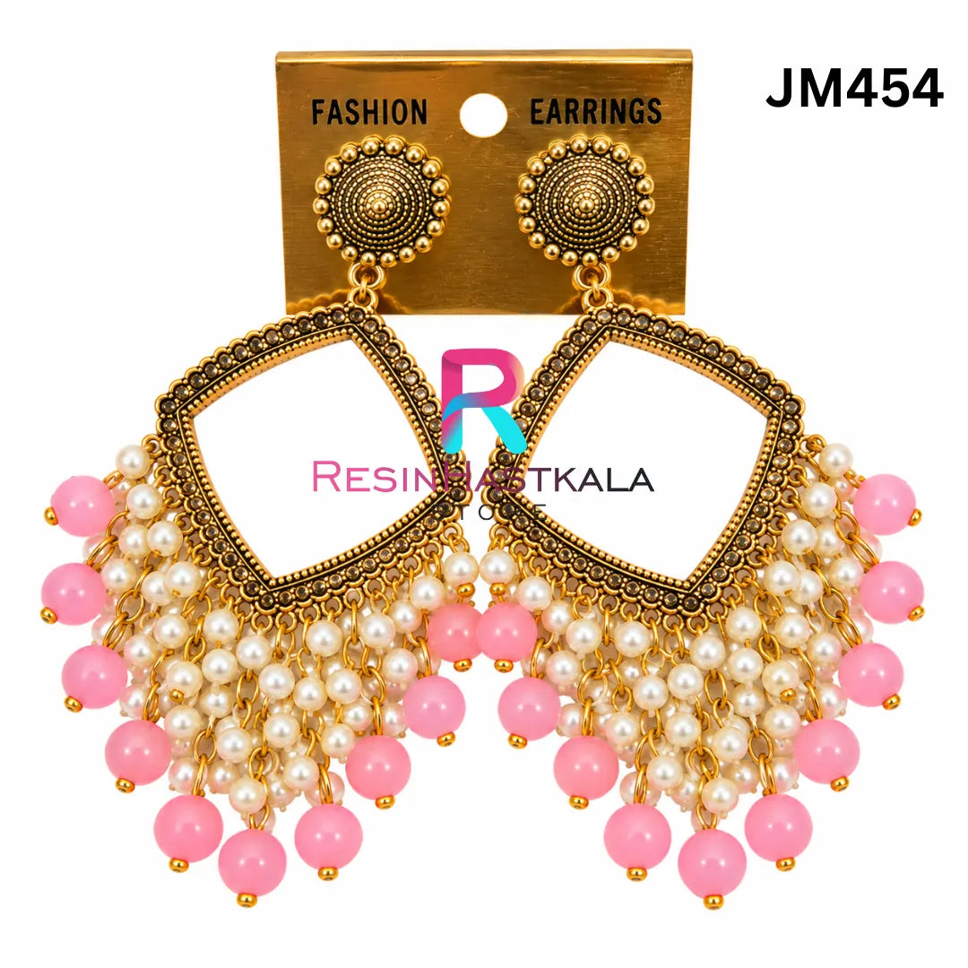 Square Gold Chandbali Earring Bezel / Jhumka Bezel with Beads (JM454)