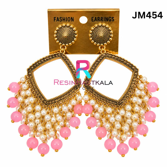 Square Gold Chandbali Earring Bezel / Jhumka Bezel with Beads (JM454)