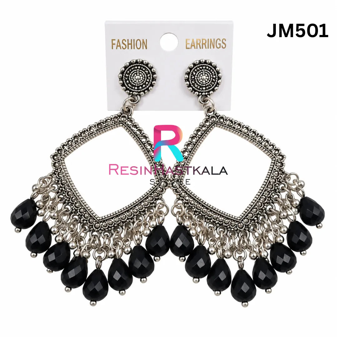 Square Silver Bezel / Jhumka Bezel with Black Beads (JM501)