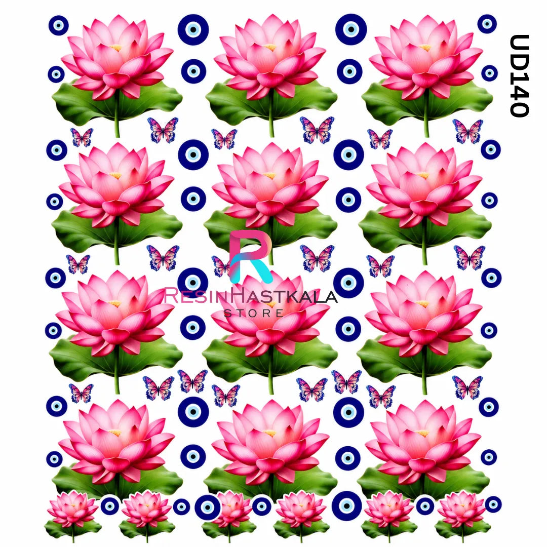 UV DTF Front Sticker – A6 Size (Lotus Flower Design) (UD140)
