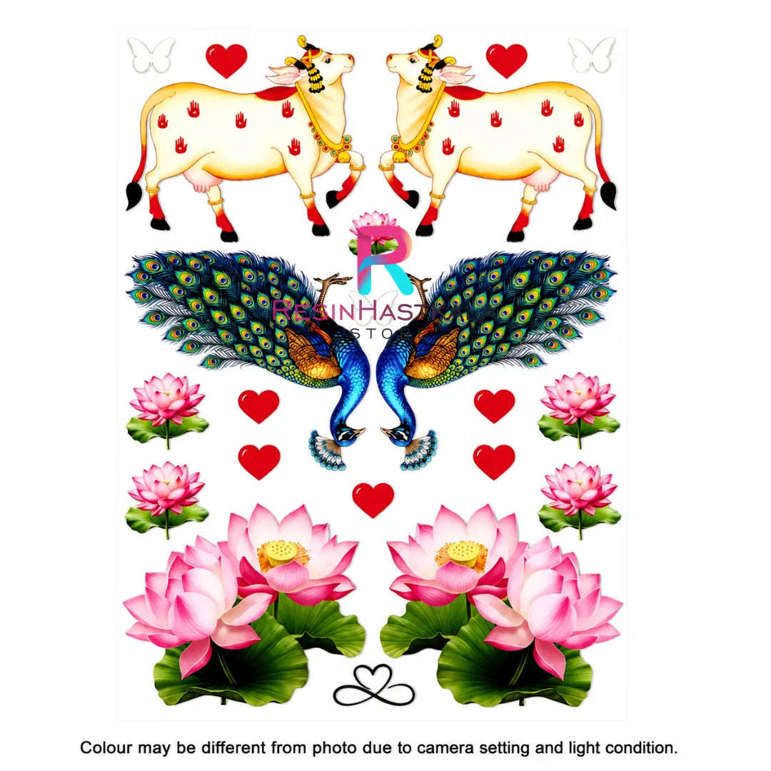 UV DTF Front Sticker for Resin Art – A6 Size (Other Pichwai Design) (UD304)