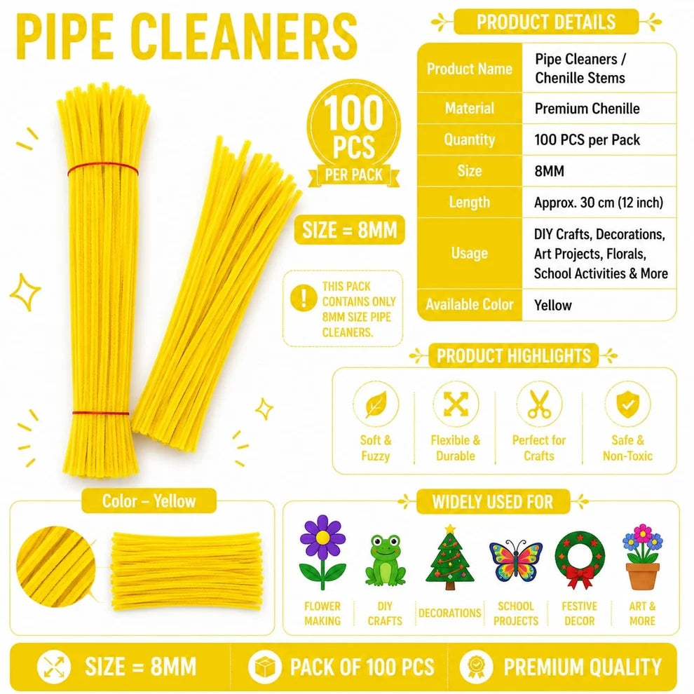 8 mm Premium Pipe Cleaners for Flower Making &  Diy Crafts Projects  – 100 Pcs (Approx.)
