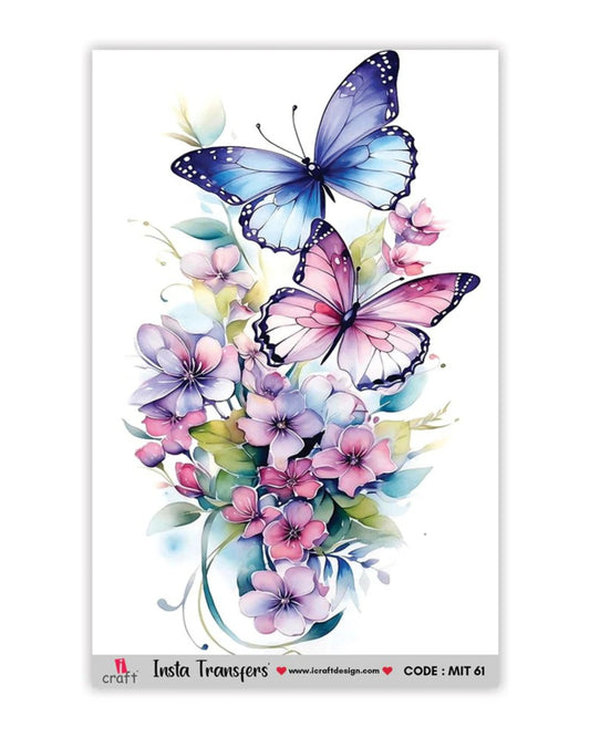 iCraft Water Transfer Sticker – Flower Butterfly Design (MIT61) (3.5" x 5")