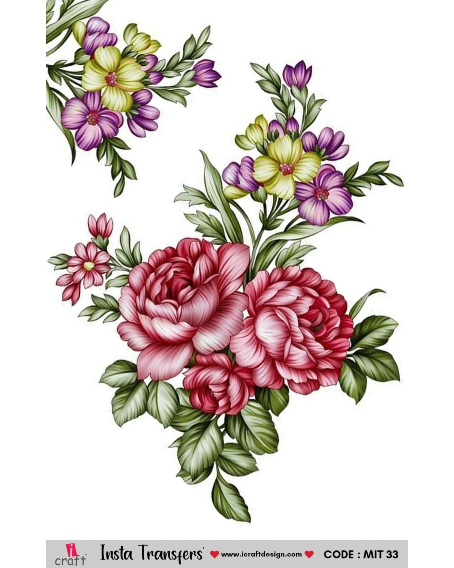 iCraft Water Transfer Sticker – Flower Design (MIT33) (3.5" x 5")