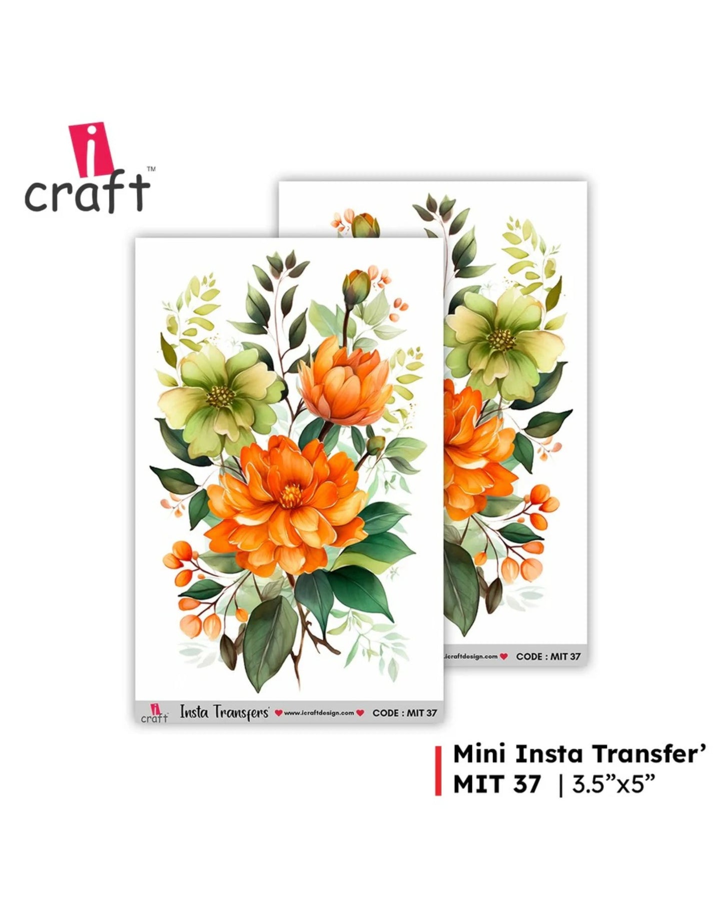 iCraft Water Transfer Sticker – Flower Design (MIT37) (3.5" x 5")