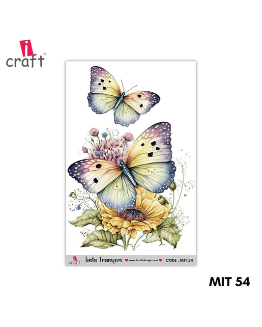 iCraft Water Transfer Sticker – Flower and Butterfly Design (MIT54) (3.5" x 5")