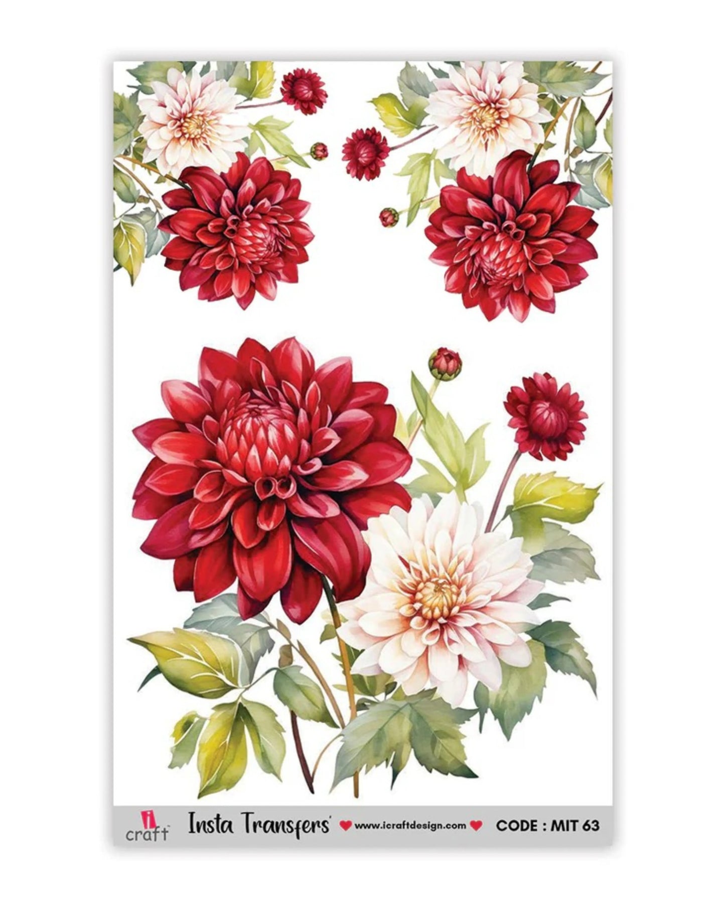 iCraft Water Transfer Sticker – MIT63 Flower Design (3.5" x 5")