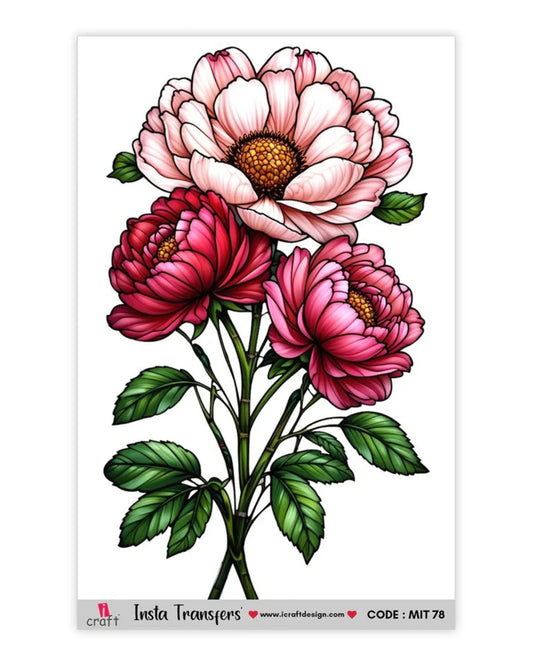 iCraft Water Transfer Sticker – MIT 78 Peonies (3.5" x 5")
